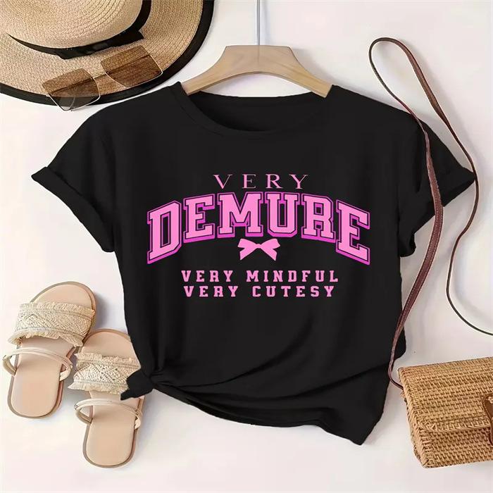 Letní top s kulatým výstřihem a potiskem Módní Ležérní Roztomilá dámská trička z čisté bavlny s krátkým rukávem