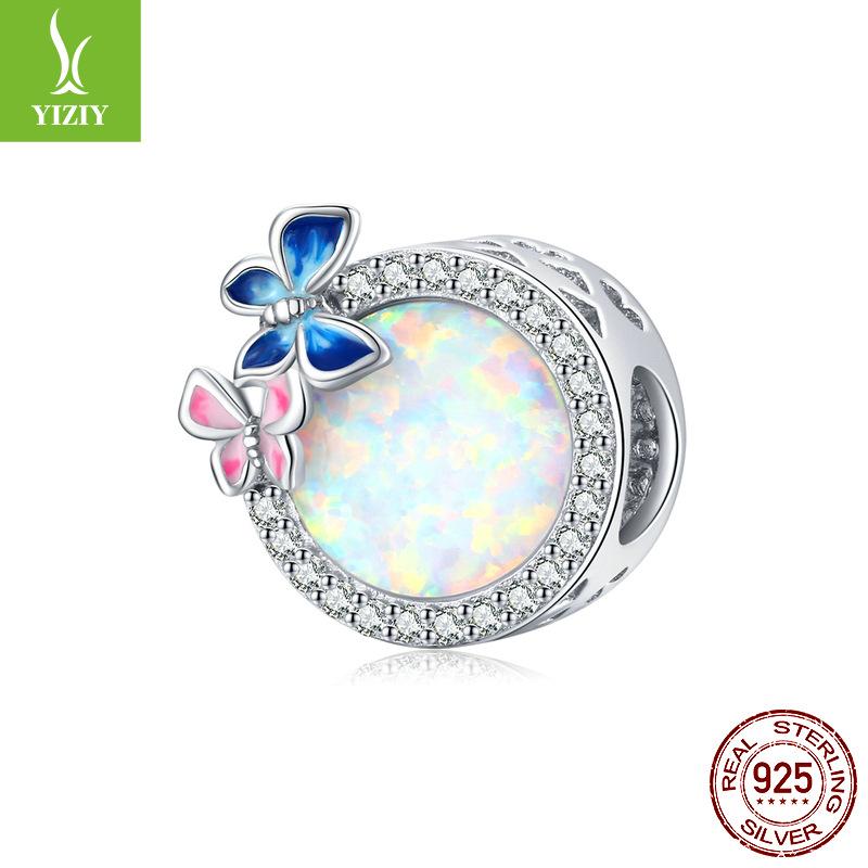 Wind S925 Silver Opal Bracelet Beaded, Retro Luxury Opal Diy Beads Loose Beads With