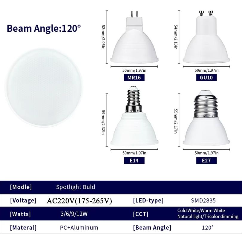 6PCS GU10 Led Bulb Light 220V MR16 Corn Lamp E27 Spot Light LED Bombilla Lampara E14 Bulb Home Lighting 3W 6W 9W 12W Led Bulb