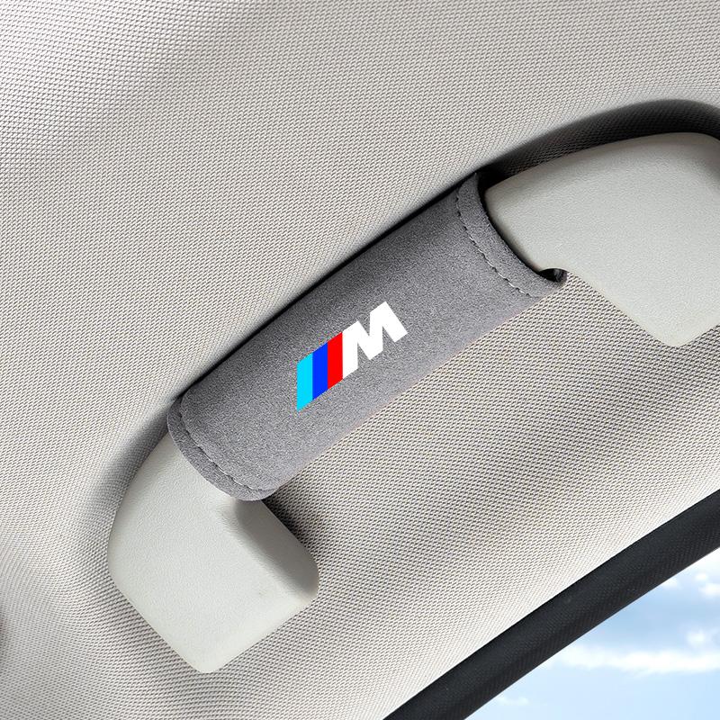 AAAPX1 Car Roof Armrest Inner Door Pull Handle Protection Case Suede Cover For BMW M LOGO Leather1 3 5 7 Series X1 X3 X5 X6 M Sports