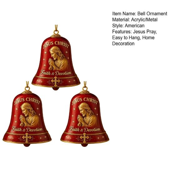 1/2/3Pcs Jesus Pray Commemorative Bell Ornament Christmas Tree Hanging Jesus Christ Faith Devotion Bell Decoration Holiday Party Pendant