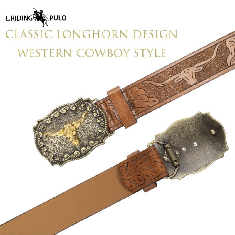 Vestlig Cowboybelte Vintage Taurus Preget Ungdom Klassisk Herre Unisex Punk Preget Lærbelte