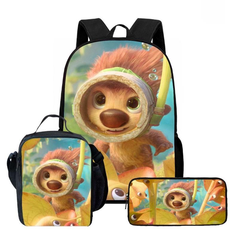 Kids Cartoon Backpack Lunch Bag Pencil Case 3-Piece Set With Fun Print Design School Use