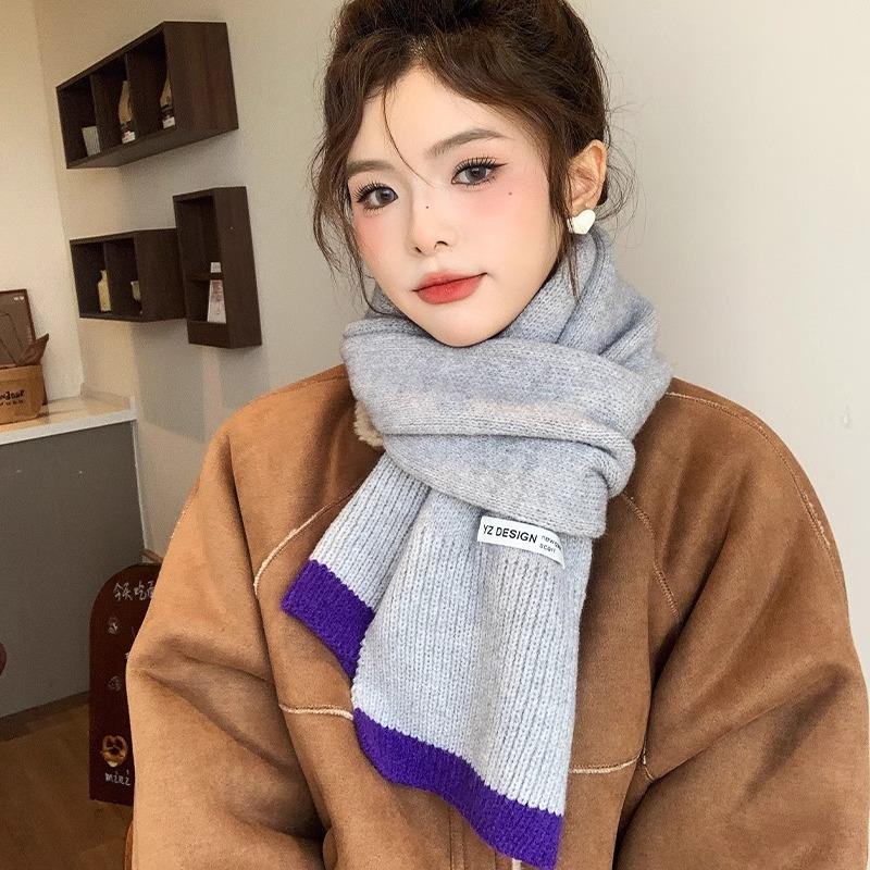 Autumn and Winter Atmosphere Contrasting Color Scarf Women's Winter Korean Knitted Wool Warm Fashion Versatile Scarf New