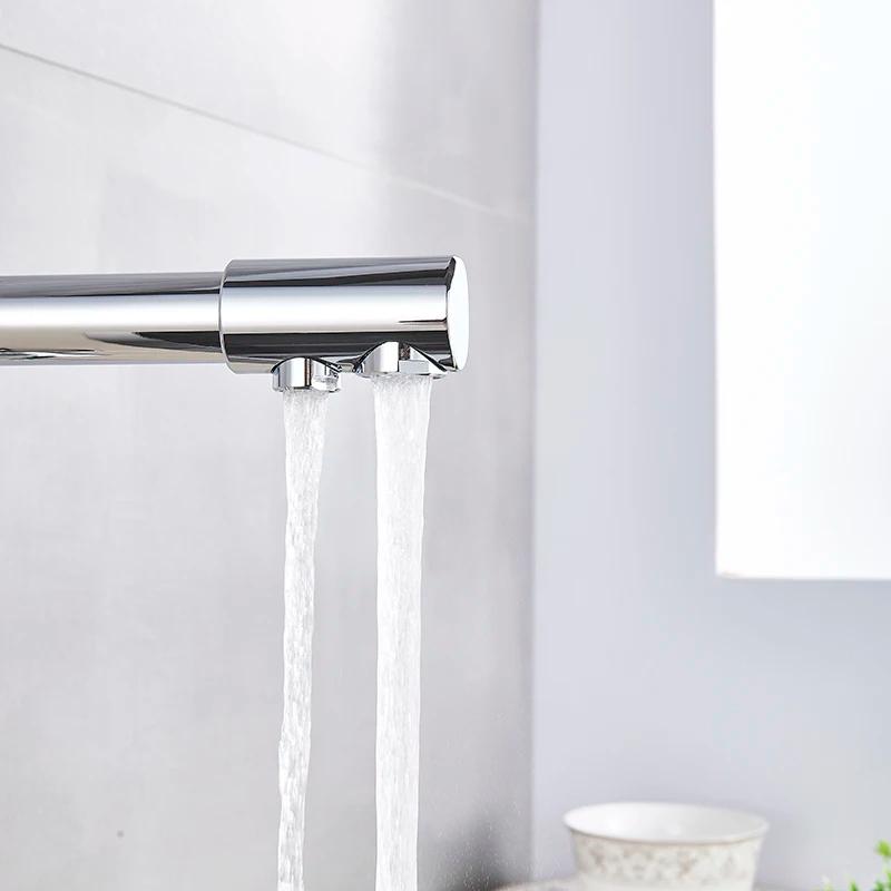2025 New Chrome Kitchen Faucet Double Swivel Spout Drinking Water Purifier Filter Brass Sink Mixer Tap Hot and Cold Water