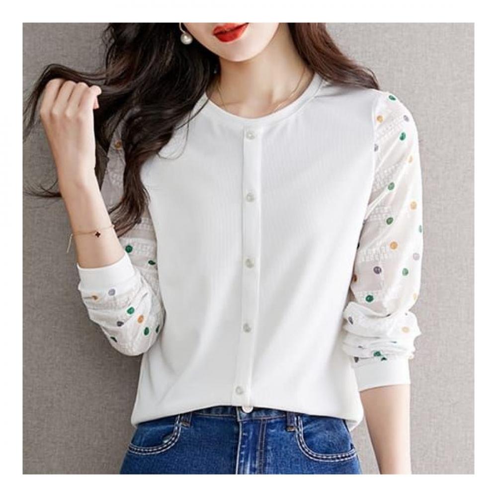 Navava Trendy DoT PoinT Round Neck Long Sleeve T shirT nT1379