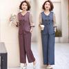 Elegantes chinesisches Kostüm für Mütter: Modisches Zweiteiler-Set für Frauen mittleren Alters mit stilvollem Oberteil und Hose.