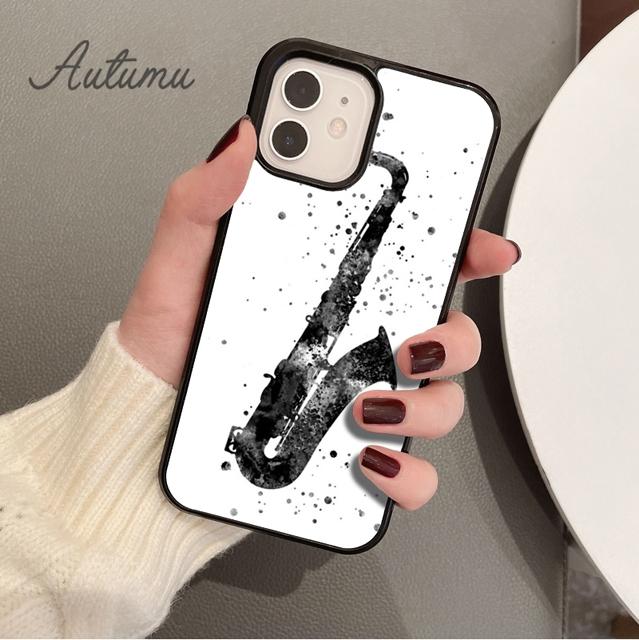 Saxophone Watercolor Art Phone Case for iPhone 11 12 13 14 Pro Max Mini X XR XS SE 2020 6S 7 8 Plus Samsung Galaxy S21 S22 Cover