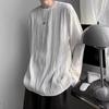 Men Fall Spring Top Water Wave Texture Round Neck Long Sleeve Oversized Solid Color Loose Pullover Hip Hop Streetwear Mid Length Men Soft T-shirt
