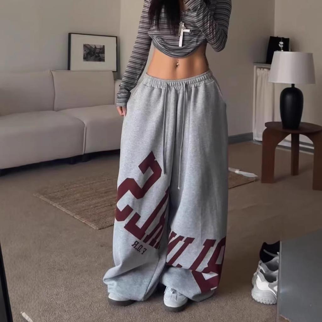 American Street Dance Alphabet Printed Straight Sweatpants Men's and Women's Hip Hop Trend Brand Loose Wide Leg Pants Sweatpants Dance Pants