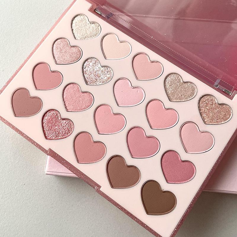 Sweet Pink 20 Color Heart Shaped Eyeshadow Plate Pearl Glitter Purple Eyeshadow Pink Blusher Naturally Brightens Korean Makeup