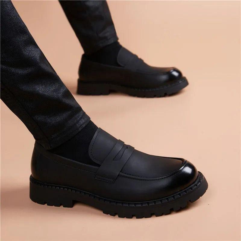 

2025 loafers Korean version leather round head platform new wedding shoes casual height increase casual shoes muffin shoes one pedal 44