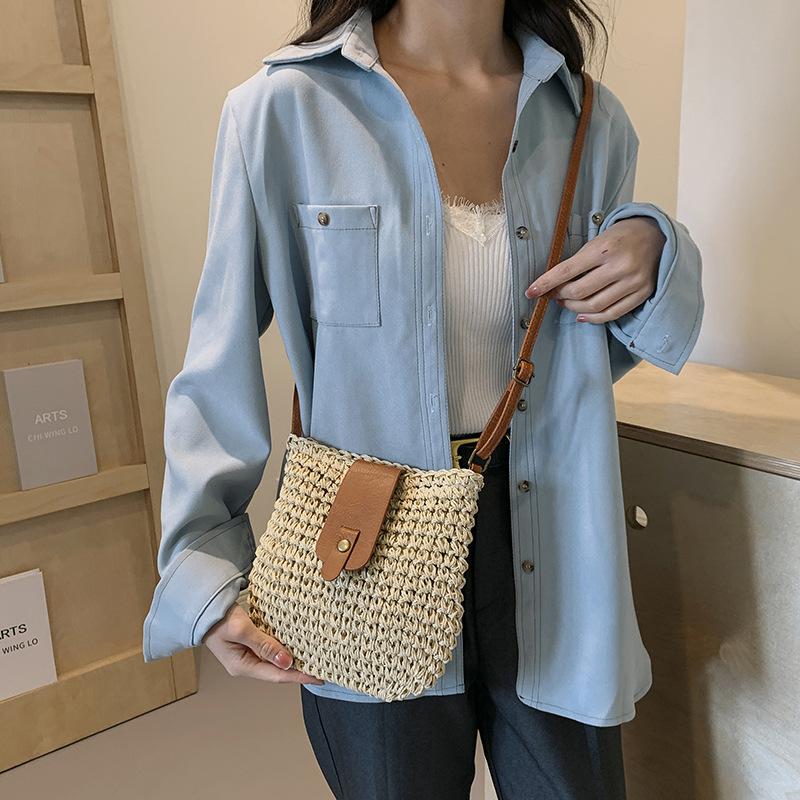 Ladies Fashion Bag Fashionable Beach Messenger Purse Woven Shoulder Handbag Woven Summer Straw Bag For Holiday Beach Shopping