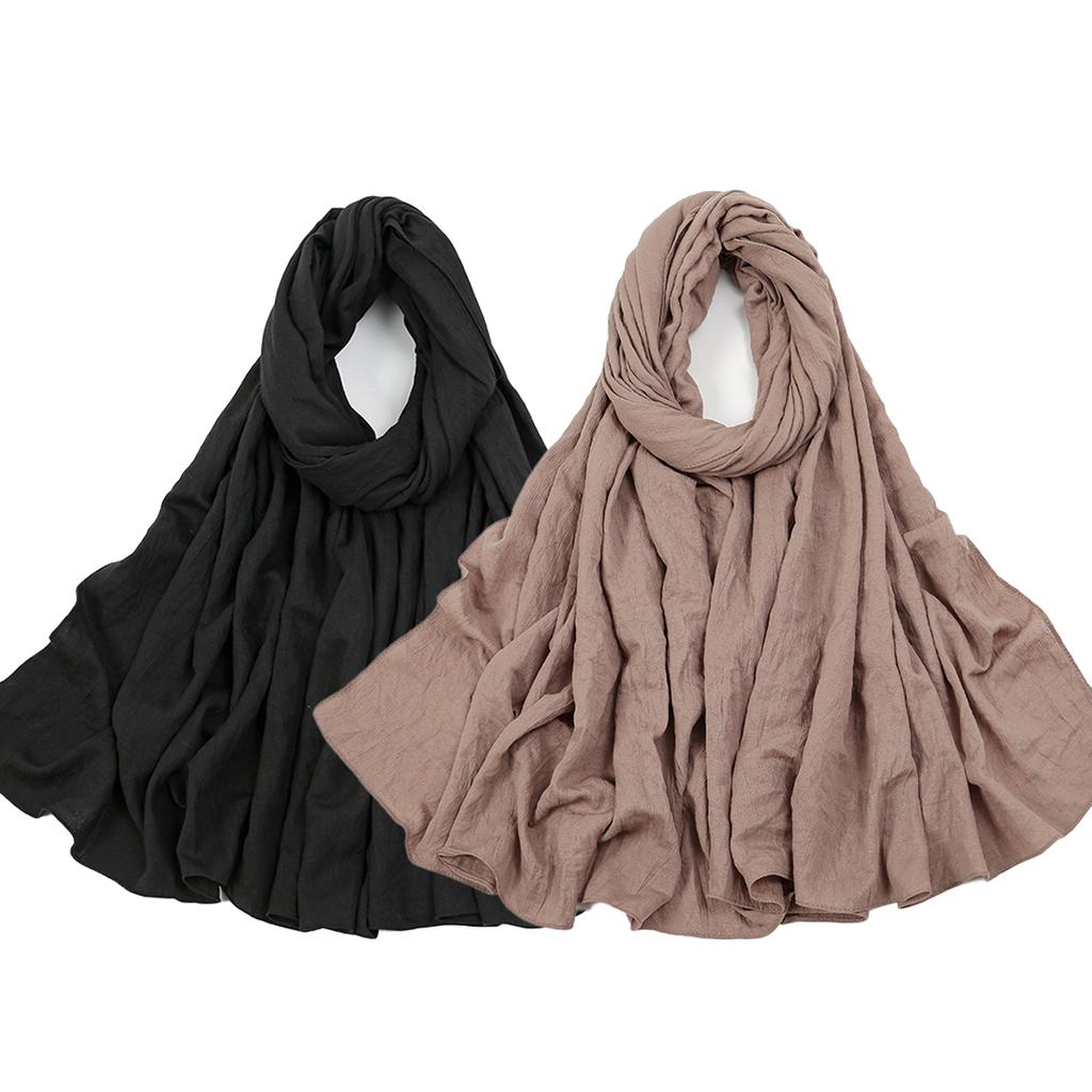 Plain Cotton Feel Wrinkle Hijab Scarf Woman Muslim Hijab Shawls Soft Long Wraps Solid Color Ladies Turban Elegant Headband Stole