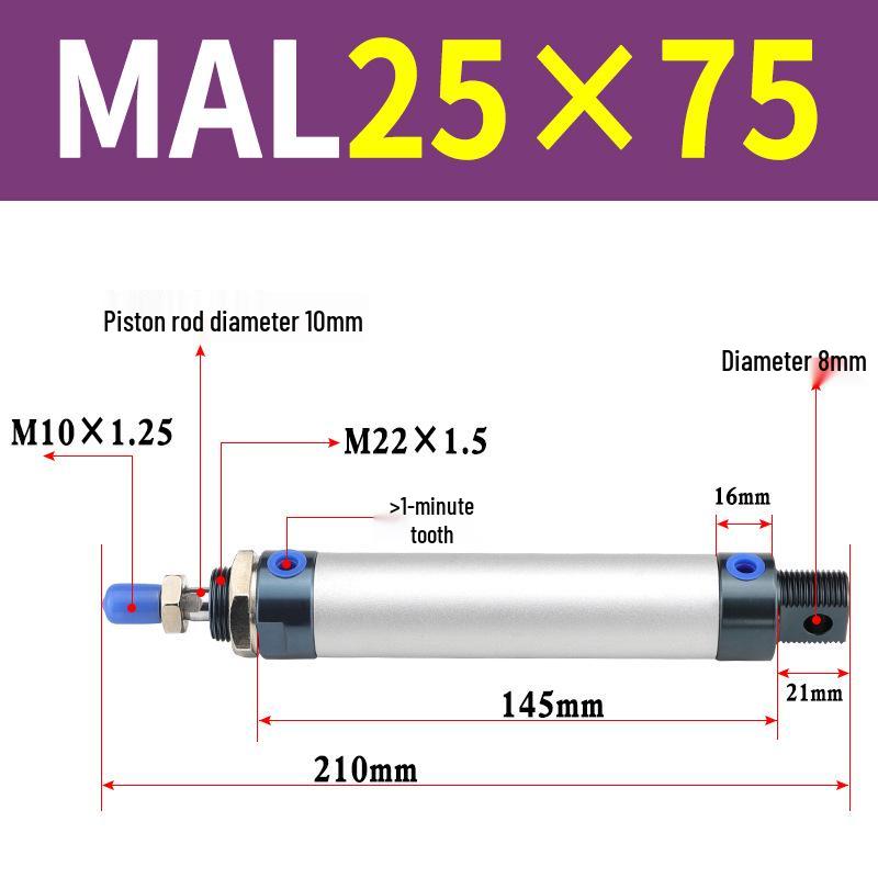 Mini Aluminum Alloy Pneumatic Cylinder - Round, Sizes 16/20/25/32/40 x 25/50/75/100/200