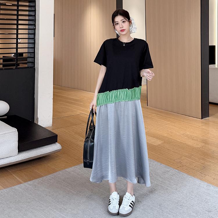 DIMANAF 2025 Women Summer Plus Size Long Dress Vintage Short Sleeve Shirt Dress Basic Elegant Casual Oversized Loose Dress