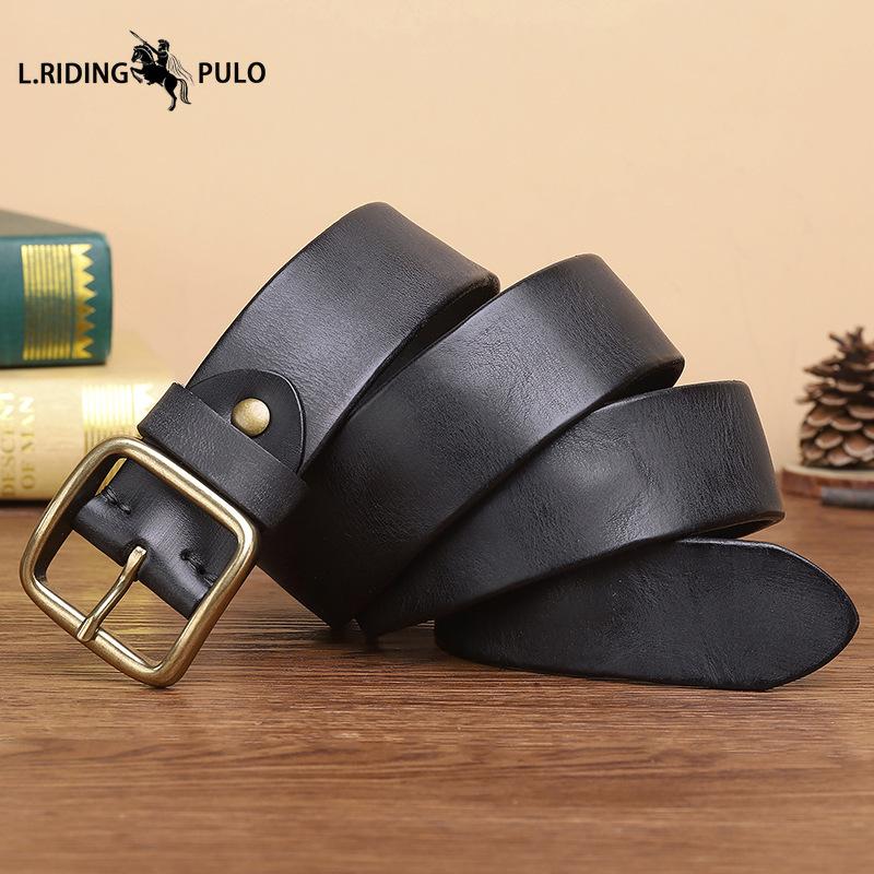 Retro-style Trendy Men's Leather Belt with Pin Buckle, Pure Cowhide, Simple and Versatile, Perfect for Jeans