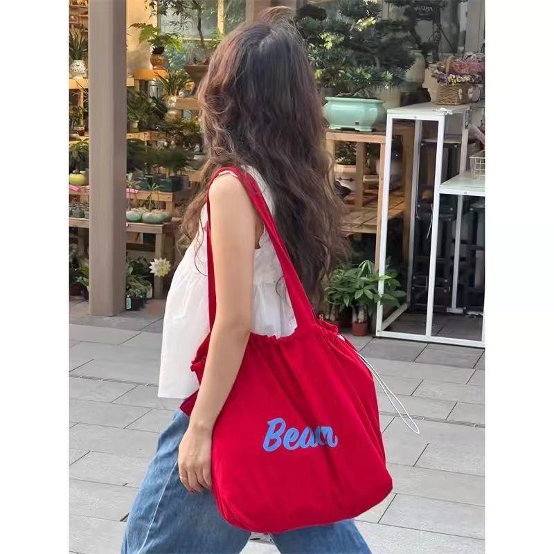 Korean-Style Canvas Tote: 2024 Large-Capacity, Single-Shoulder Drawstring Bag