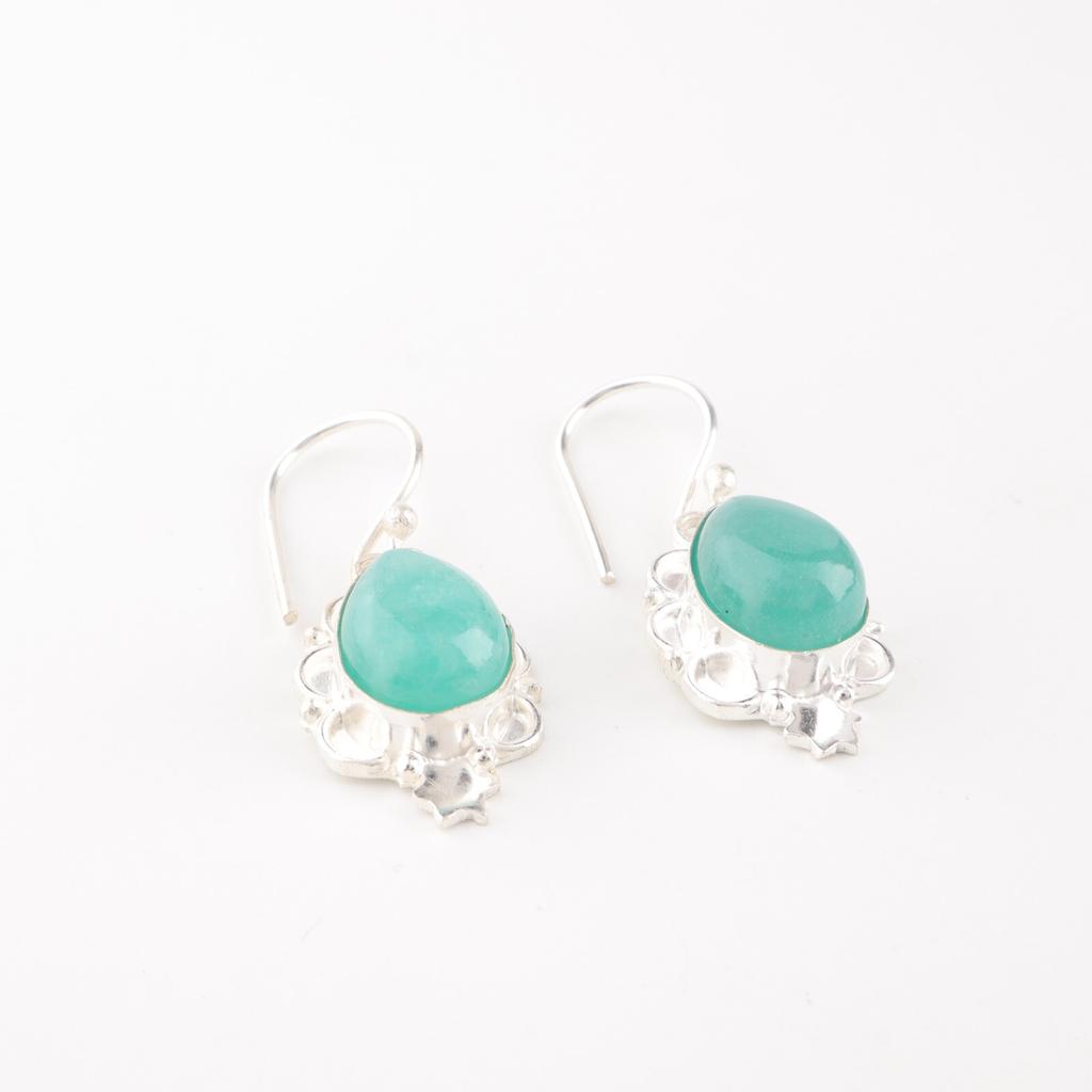 Amazonite Gemstone 925 Solid Silver Jewelry Handmade Earrings 1.6" Gift For Wife EE-163-26