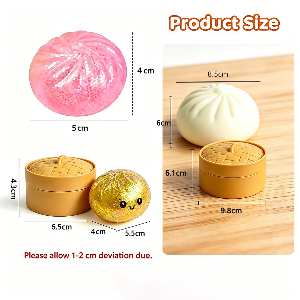 New Glitter Colorful Dumpling Stress Relief Balls Fidget Sensory Toy Simulation Food Sensory Squeeze Bun With Steamer Blind Box