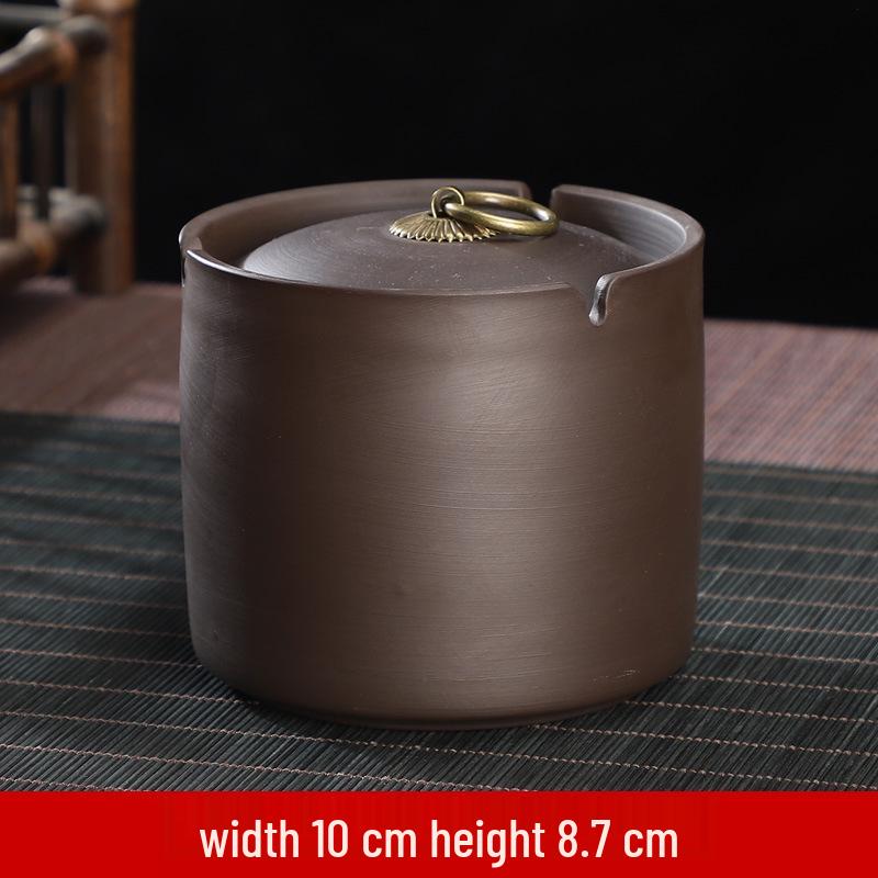 Zisha Ceramic Ashtray with Lid: Medium, Fly-Proof, Retro Home & Office Decor for Extinguishing Cigarettes.