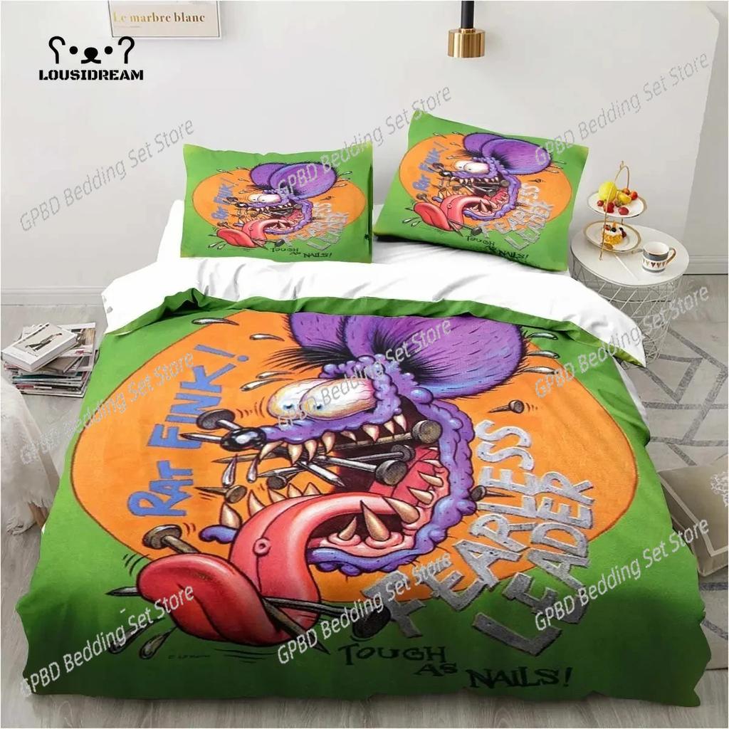 3D Print Fashion Rat Fink Bedding Set,Duvet Cover Comforter Bed Set Quilt Cover Pillowcase,King Queen Twin Size Boys Girls Adult