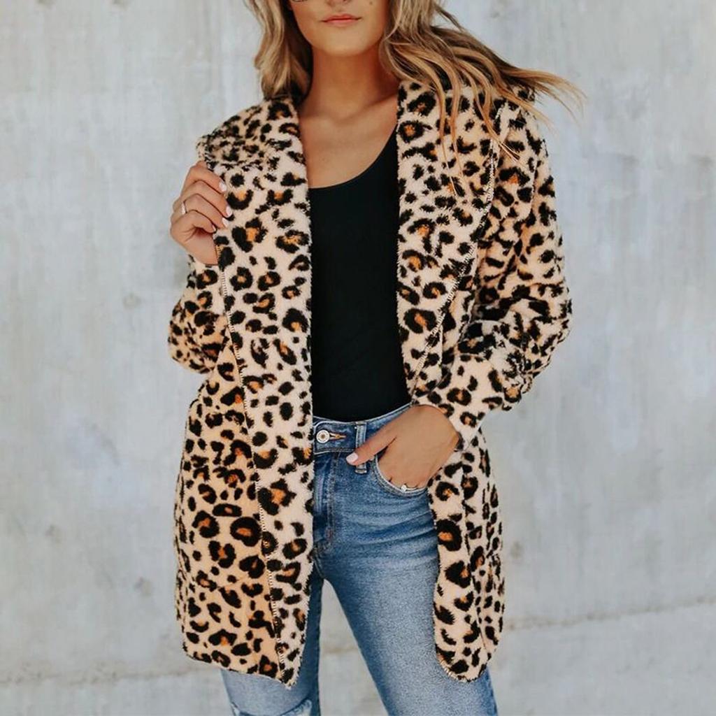 Fashion Women's Leopard Faux-Fur Fuzzy Warm Winter Oversized Outwear Long Coat