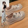 In summer, the new thick-soled heightening baotou sandals for women are hollowed out and breathable, and Roman weaving is popular.