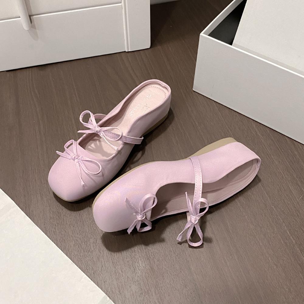 

Higher Quality Satin Round Toe Designer Mary Jane Shoes Women Fashion Shallow Bow Flat Sandals Women Soft Sole Dress Ballet Shoe 35 лавандовий
