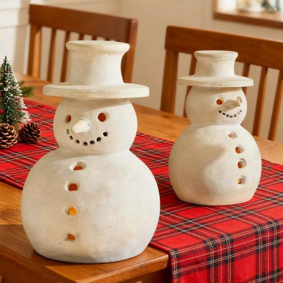 Terracotta Snowman Decor Handcrafted Resin Snowman Figurines Christmas Holiday Rustic Winter Tabletop Decor