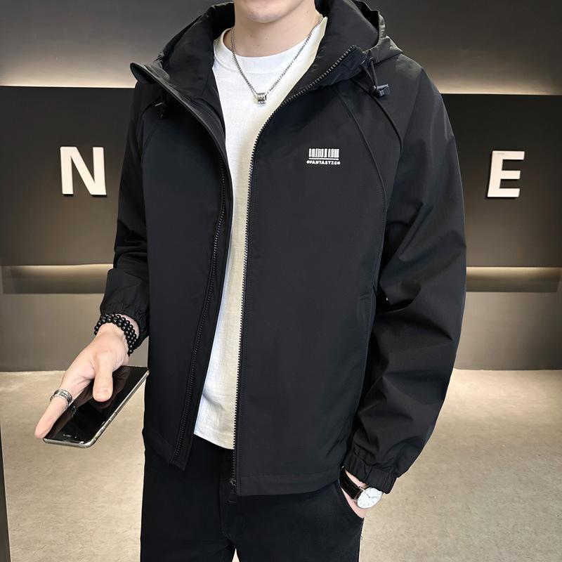 

Spring jacket men s hooded jacket 2025 spring and autumn new trend teen simple tooling jacket men M