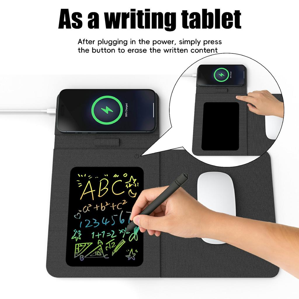Składana podkładka pod mysz ze skóry 15W z podstawką do ładowania bezprzewodowego i tablicą do pisania z magnetycznym szybkim ładowaniem na spotkania