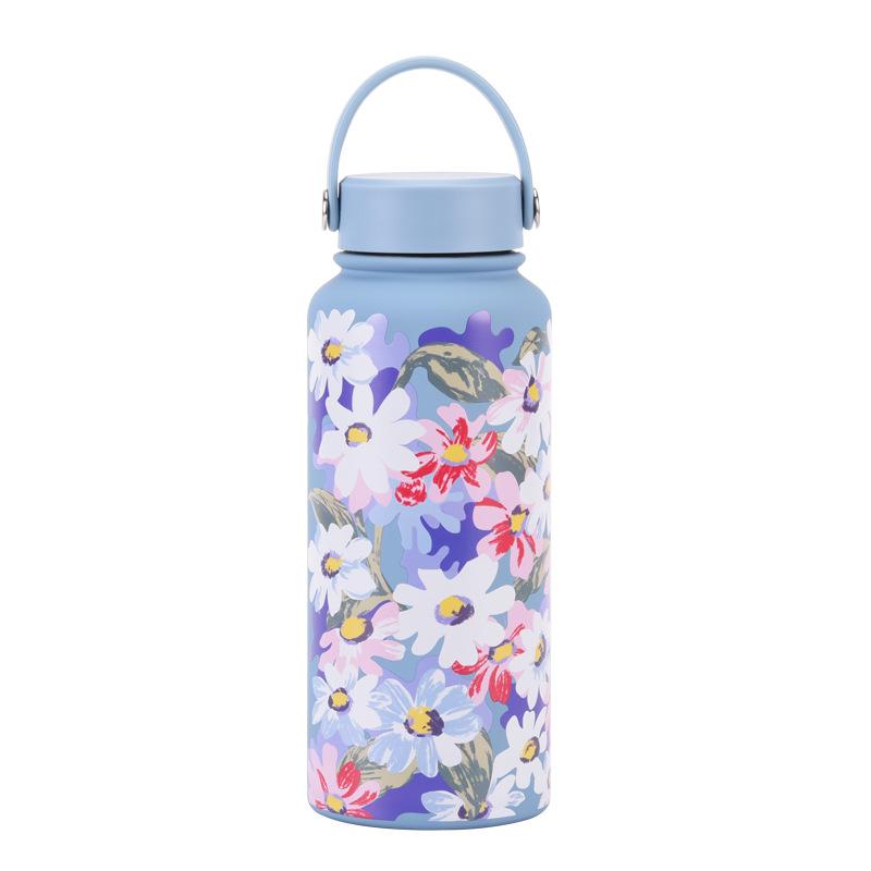 1L Thermos Cup Large Capacity Wide Mouth Portable Vacuum Sports Kettle Outdoor Printing Water Cup Female