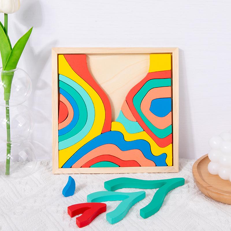 Children Rainbow Wooden Blocks Board Game Wooden Toys Montessori Parish Color Cognitive 3D Constructor Sensory Game Toy For Kids