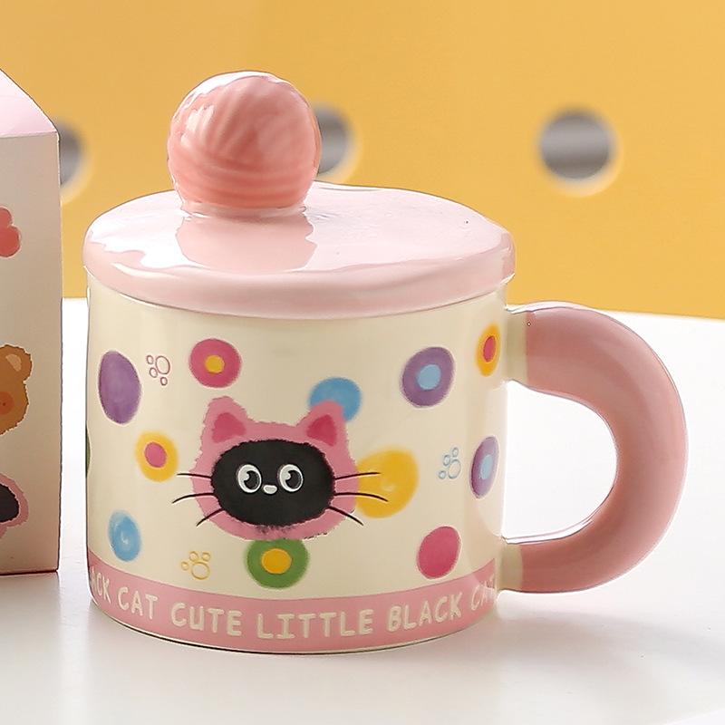 Girls' Heart Cute Cartoon Birthday Ceramic Mug Office High looking Water Cup with Lid Souvenir Gift Animal Cup