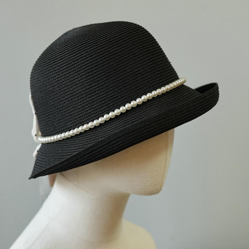 

Polka dot bow upturned straw hat women s spring and summer temperament versatile seaside sunshade basin hat vacation sun hat Adult average size adjustable чорний