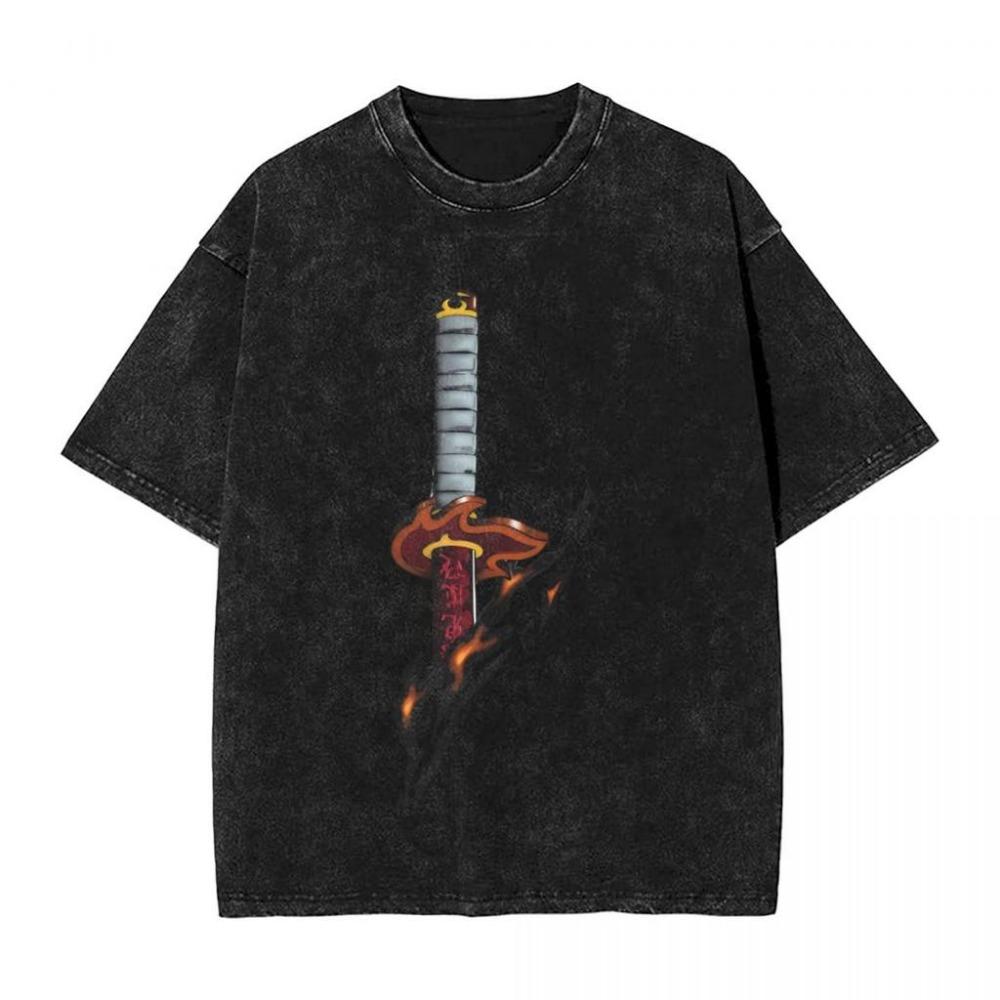Hot Anime Demon Slayer Rengoku Kyoujurou Graphic Men Cotton Street T-shirts Washed Tee Harajuku Manga