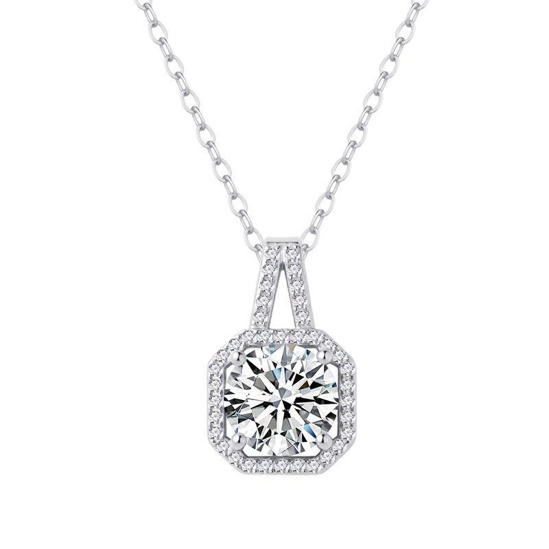 18K Gold-Plated D Color Moissanite Princess Cut Pendant Necklace with 2 Carat Square Diamond, 925 Sterling Silver 925 Sterling Silver