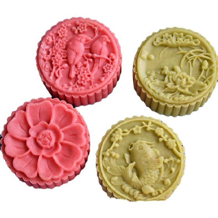 Chinese Traditional Mid-Autumn Mooncake Mold Set 4Pcs Different Round  Flower Patterns for Mooncake Biscuit Stamping