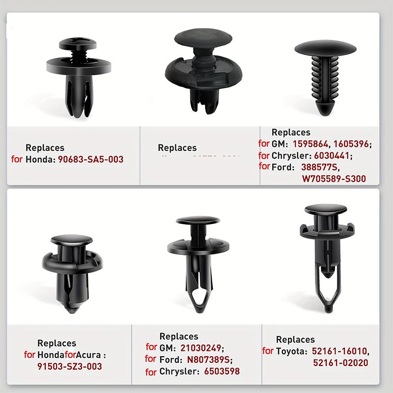 200 Stück Auto-Befestigungsclips 6 mm, 7 mm, 8 mm, 9 mm, 10 mm, universell, sechs verschiedene Arten, für TOYOTA, Ford, General Motors, HONDA, Stoßstangen-Drucknieten, Autoteile