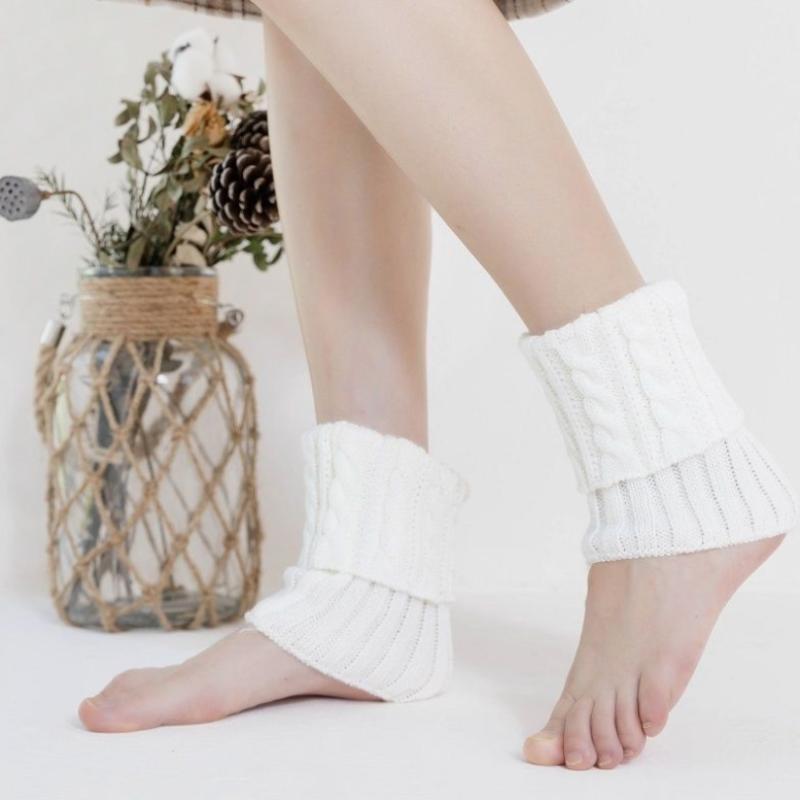 Damskie getry na nogi na kostkę zimowe ciepłe rozciągliwe dzianinowe opadające termiczne damskie grube wełniane mankiety skarpetki do butów puszysty damski getr