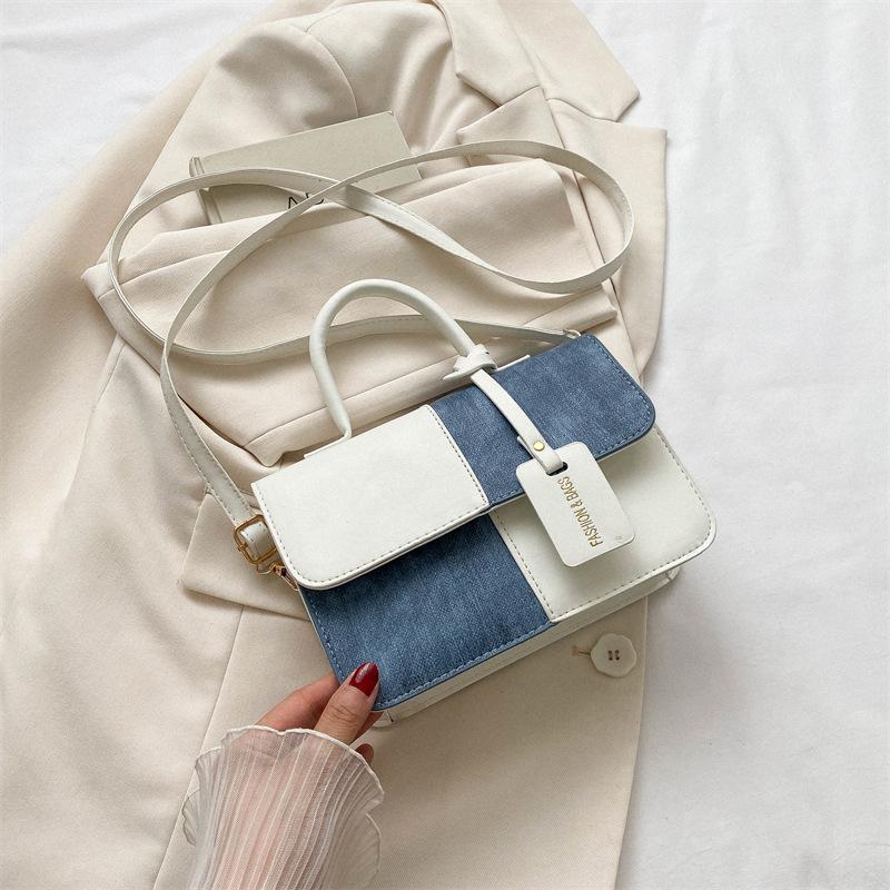 Popular fashion splicing handbag 2025 commuter shoulder messenger bag small square bag