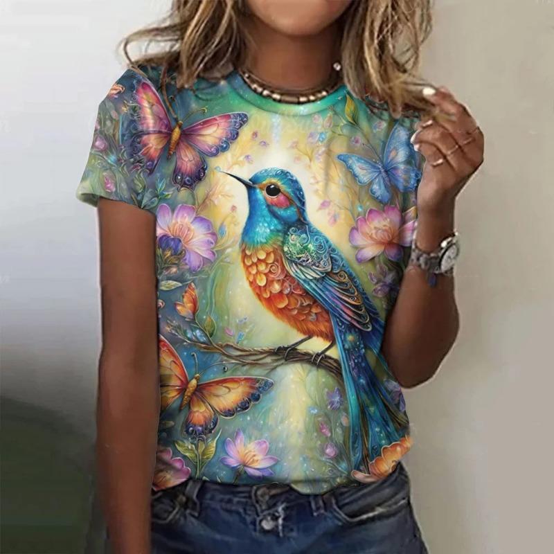 Color Animal Bird 3D Print T-Shirts Women Casual O-Neck Short Sleeve T Shirt Harajuku Tees Streetwear Y2k Tops Female Clothing