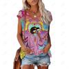 Summer New Product Cool And Comfortable V-neck T-shirt Women's Elegant Flower Print Top Casual Simple Short Sleeved T-shirt
