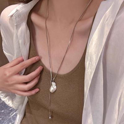 Simple Temperament Baroque Pearls Pendant Pull Adjustable Necklace for Women Stainless Steel Collar Jewelry Gifts Does Not Fade