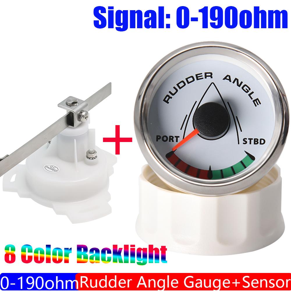 ZMFJH 2 52MM Rudder Angle Indicator with Rudder Angle Sensor 0-190ohm 8 Color Light Rudder Angle Gauge PORT-STBD for Boat Yacht WS
