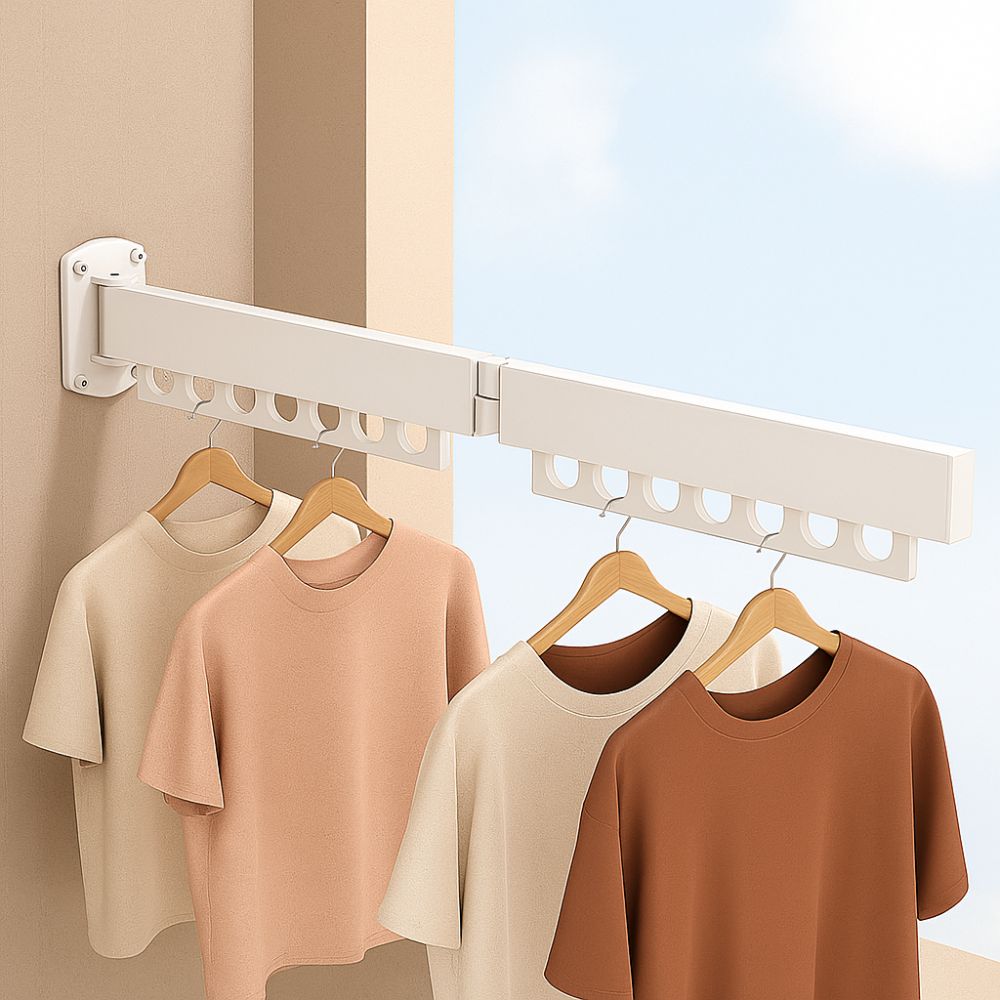 Space Saving Wall Mount Clothes Hanger Rust-proof Retractable Clothes Rack Balcony