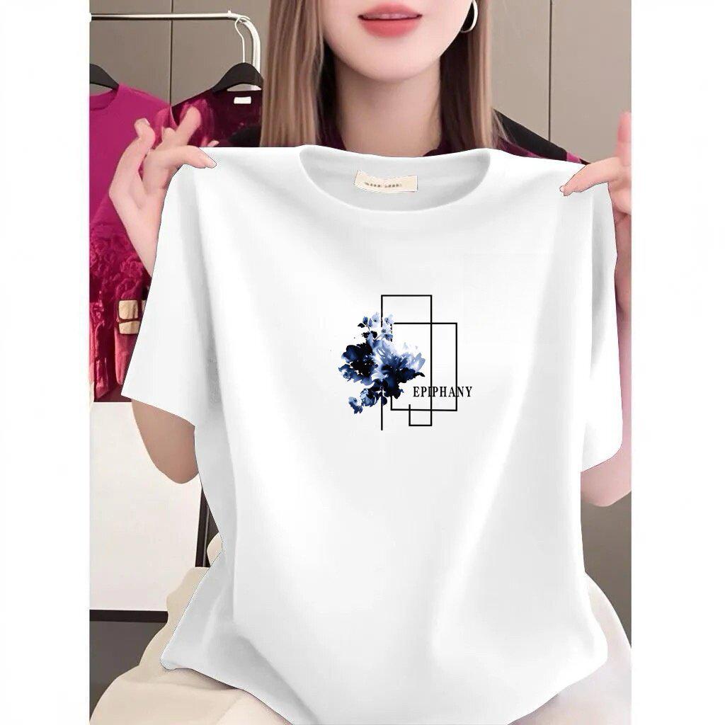 Women's High-End Printed Short-Sleeve T-Shirt - Loose Fit, Slimming, Age-Reducing, Fashionable Casual Top