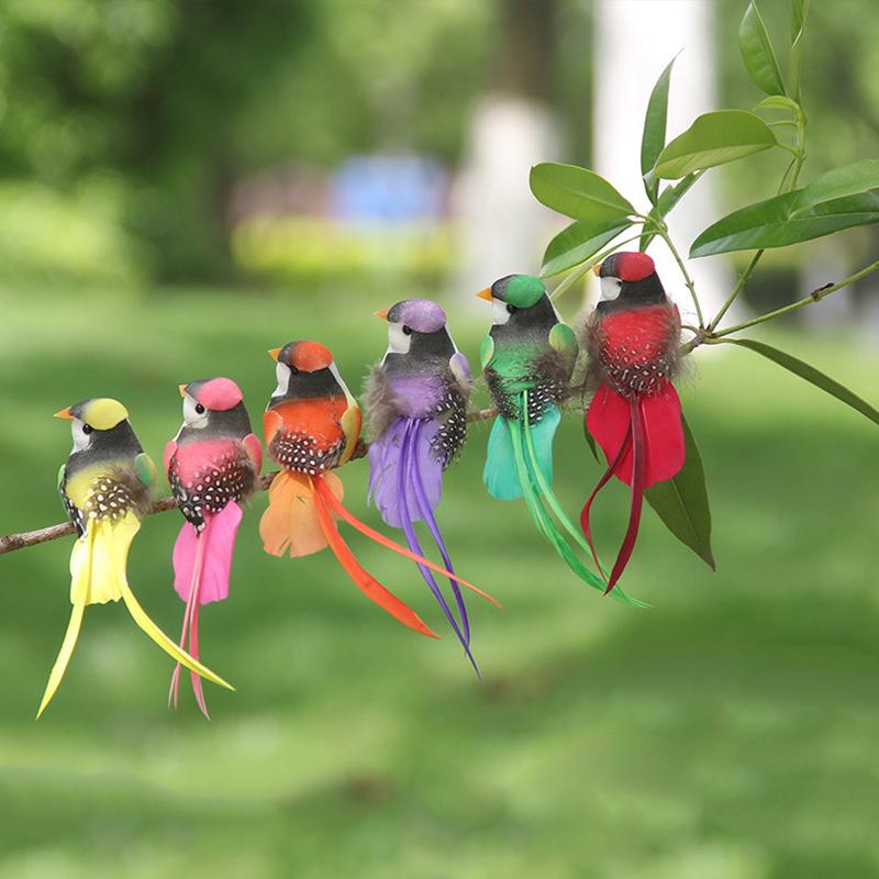 6Pcs Artificial Feather Birds With Vibrant Colors And Realistic Look Perfect For Garden Home Decor Diy Crafts Party Ornaments