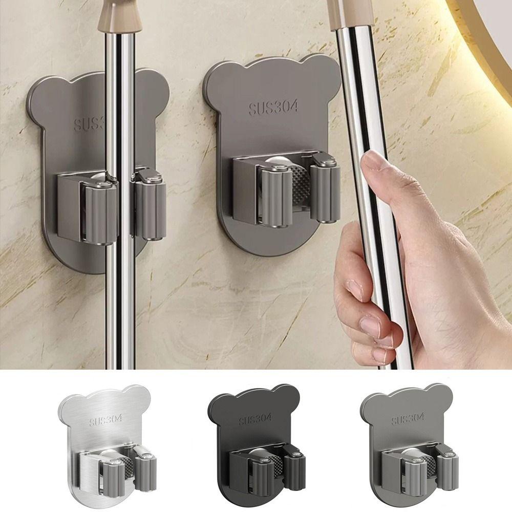 

No-Punch Stainless Steel Broom Hook Strong Adhesive Mop Clip Creative Broom Fixed Hangers for Home